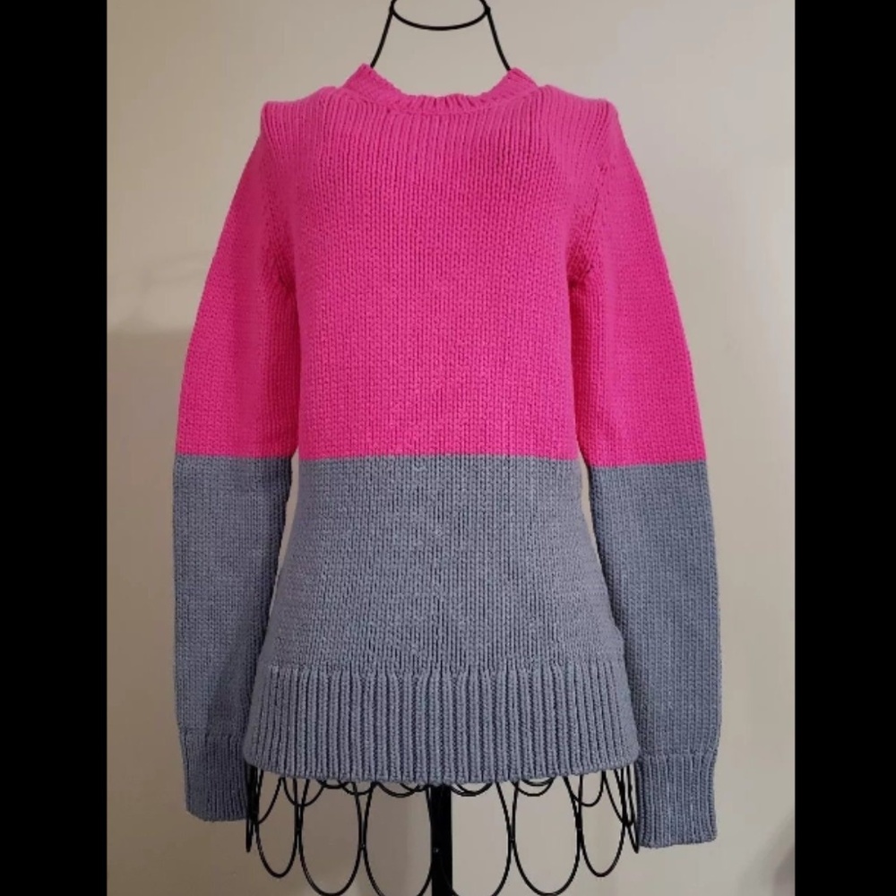 Minnie Rose Pink Gray Color Block Knit Sweater